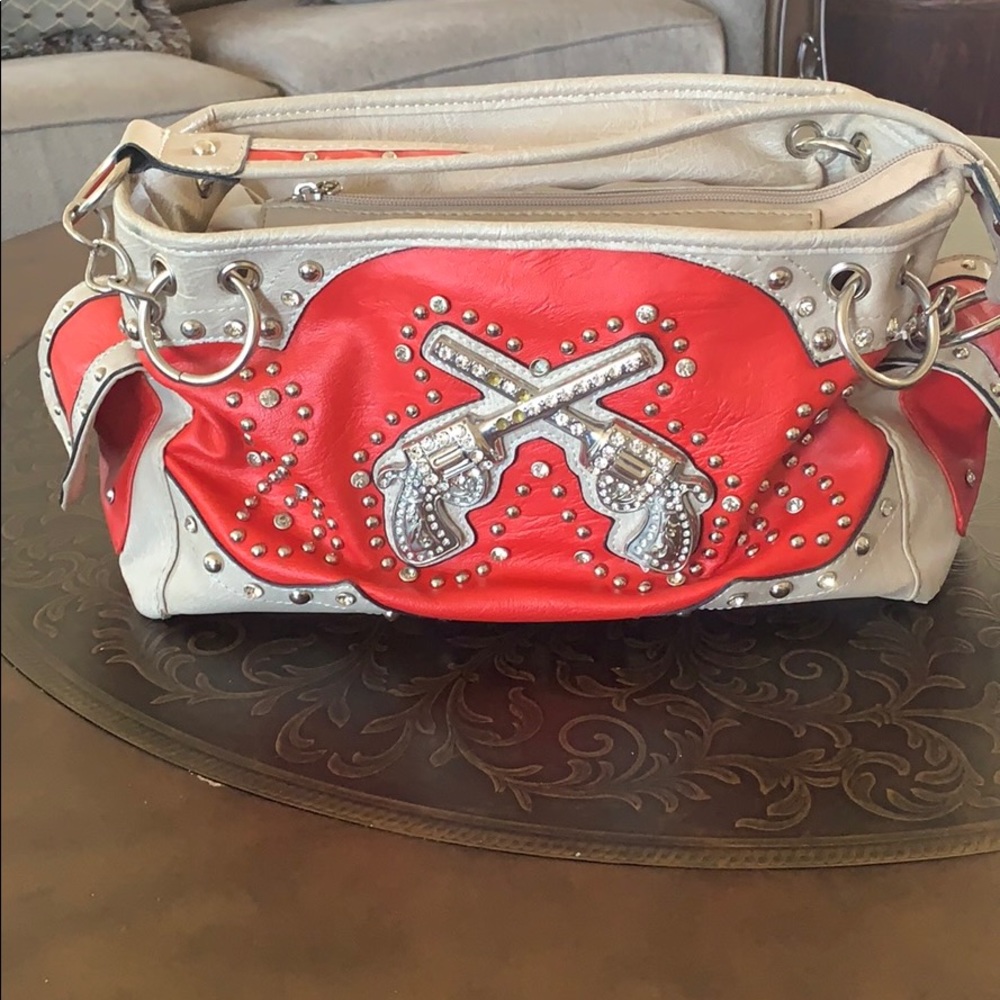 Rhinestone and Studded 2 Pistols Shoulder Bag